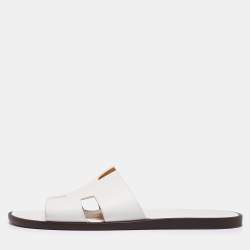Hermes White Leather Izmir Flat Slides Size 46