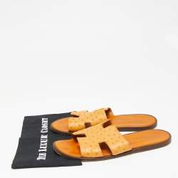 Hermes Light Orange Ostrich Leather Izmir Flat Slides Size 44.5