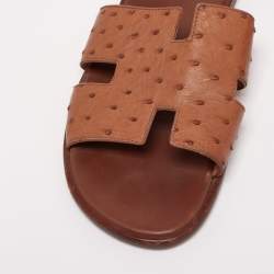 Pre Owned Hermes Brown Ostrich Izmir Sandals Size 42