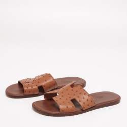 Pre Owned Hermes Brown Ostrich Izmir Sandals Size 42