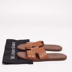 Pre Owned Hermes Brown Ostrich Izmir Sandals Size 42