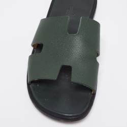 Pre Owned Hermes Green Leather Izmir Flat Sandals Size 43