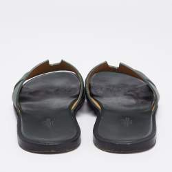 Pre Owned Hermes Green Leather Izmir Flat Sandals Size 43