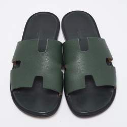 Pre Owned Hermes Green Leather Izmir Flat Sandals Size 43