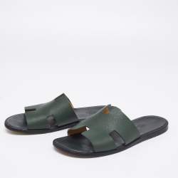 Pre Owned Hermes Green Leather Izmir Flat Sandals Size 43