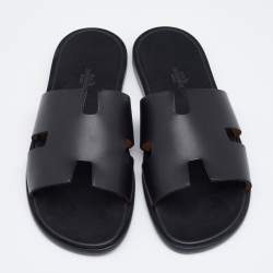 Hermes Black Leather Izmir Slide Sandals Size 45