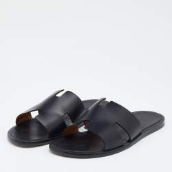 Hermes Black Leather Izmir Slide Sandals Size 45