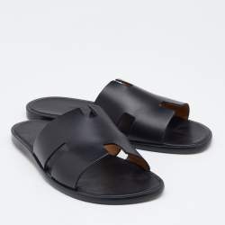 Hermes Black Leather Izmir Slide Sandals Size 45