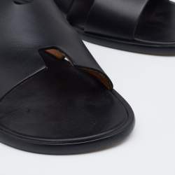 Hermes Black Leather Izmir Slide Sandals Size 45