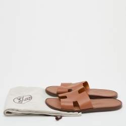 Hermes Brown Leather Izmir Slide Sandals Size 41
