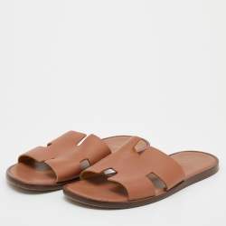 Hermes Brown Leather Izmir Slide Sandals Size 41
