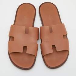 Hermes Brown Leather Izmir Slide Sandals Size 41