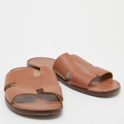 Hermes Brown Leather Izmir Slide Sandals Size 41