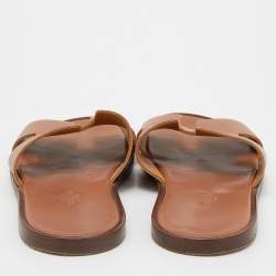 Hermes Brown Leather Izmir Slide Sandals Size 41