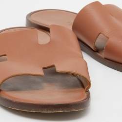 Hermes Brown Leather Izmir Slide Sandals Size 41