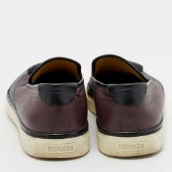Hermes Blue/Burgundy Brogue Leather Must Tassel Slip On Sneakers Size 44