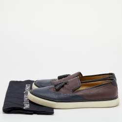 Hermes Blue/Burgundy Brogue Leather Must Tassel Slip On Sneakers Size 44