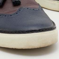 Hermes Blue/Burgundy Brogue Leather Must Tassel Slip On Sneakers Size 44