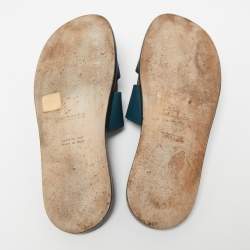 Hermes Dark Teal Leather Izmir Flat Slides Size 42