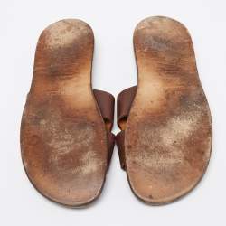 Hermes Dark Brown Leather Izmir Slides Size 43