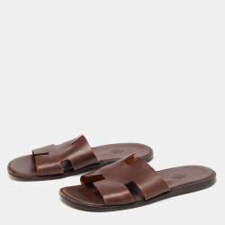 Hermes Dark Brown Leather Izmir Slides Size 43