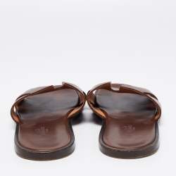 Hermes Dark Brown Leather Izmir Slides Size 43