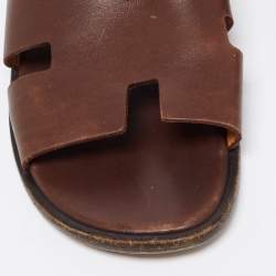 Hermes Dark Brown Leather Izmir Slides Size 43
