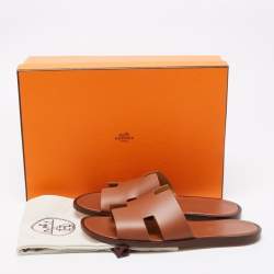 Pre Owned Hermes Brown Leather izmir Sandals Size 41