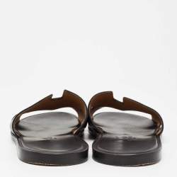Hermes Black Leather Izmir Flat Slides Size 42  