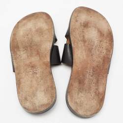 Hermes Black Leather Izmir Flat Slides Size 42  