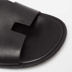Hermes Black Leather Izmir Flat Slides Size 42  