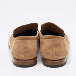 Hermes Brown Suede H Logo Slip On Loafers Size 42 
