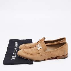 Hermes Brown Suede H Logo Slip On Loafers Size 42 
