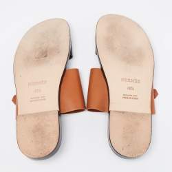 Hermes Brown/Black Leather Ionie Flat Slide Sandals Size 40.5