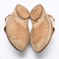 Hermes Cream/Brown Canvas And Leather Flat Sandals Size 41