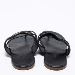 Pre Owned Hermes Black Suede Ring Toe Flat Sandals Size 41