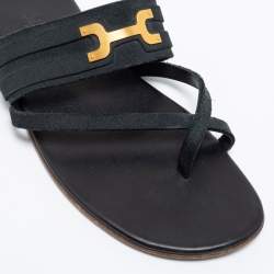 Pre Owned Hermes Black Suede Ring Toe Flat Sandals Size 41