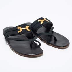 Pre Owned Hermes Black Suede Ring Toe Flat Sandals Size 41