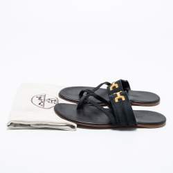 Pre Owned Hermes Black Suede Ring Toe Flat Sandals Size 41