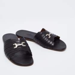 Hermes Black Leather Slide  Sandals Size 41