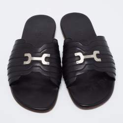 Hermes Black Leather Slide  Sandals Size 41