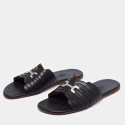 Hermes Black Leather Slide  Sandals Size 41