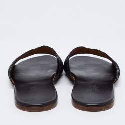 Hermes Black Leather Slide  Sandals Size 41