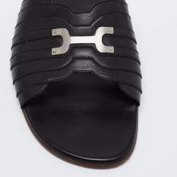 Hermes Black Leather Slide  Sandals Size 41