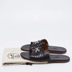 Hermes Black Leather Slide  Sandals Size 41