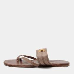 Hermes Brown Suede  Ring Toe Flat Sandals Size 41