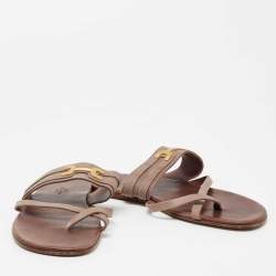 Hermes Brown Suede  Ring Toe Flat Sandals Size 41