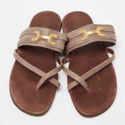 Hermes Brown Suede  Ring Toe Flat Sandals Size 41