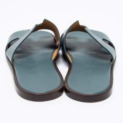 Pre Owned Hermes Grey Leather Izmir Flat Sandals Size 42