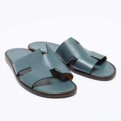 Pre Owned Hermes Grey Leather Izmir Flat Sandals Size 42